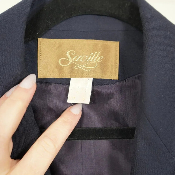 Vintage Saville Women’s Lined 100% Pure Wool Navy Business Blazer Size 6 - Picture 3 of 7